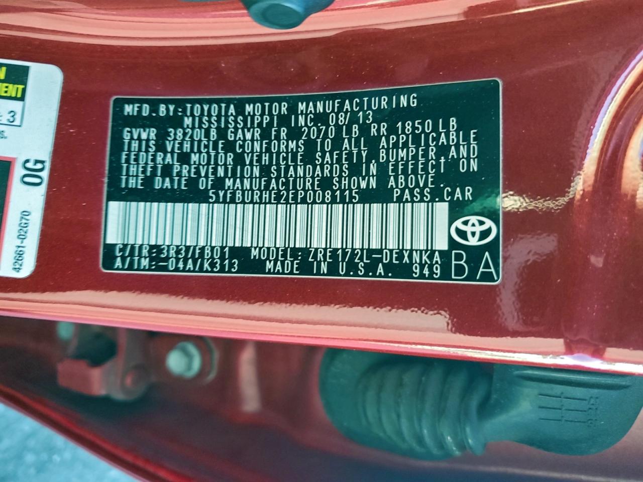 2014 TOYOTA COROLLA L photo 34