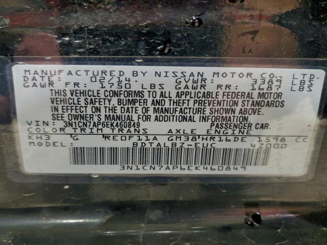 2014 NISSAN VERSA 1.6 SV photo 12