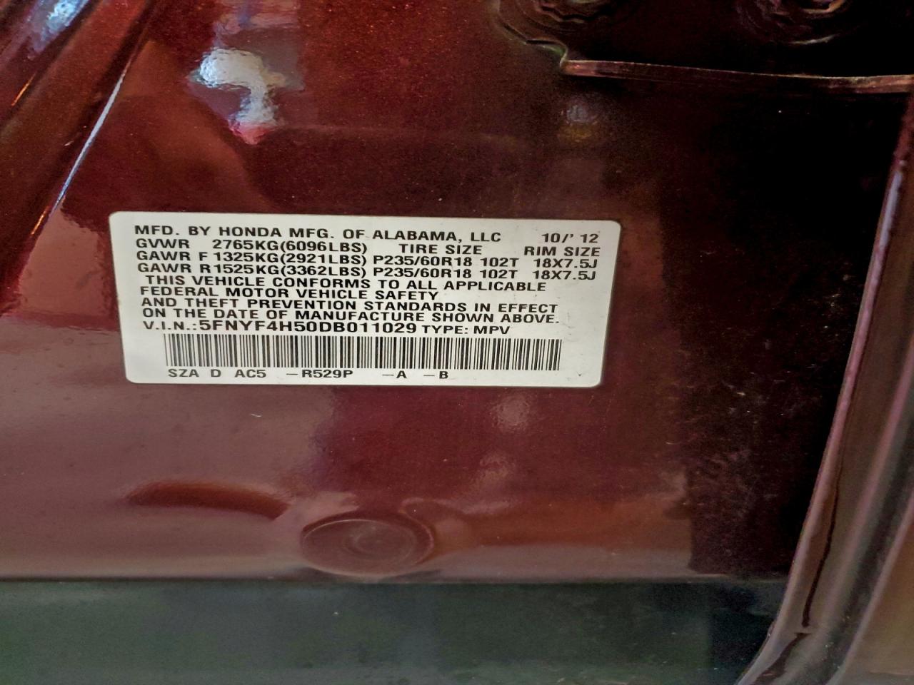 2013 HONDA PILOT EXL photo 25
