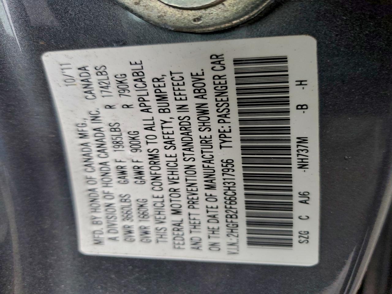 2012 HONDA CIVIC HF photo 23