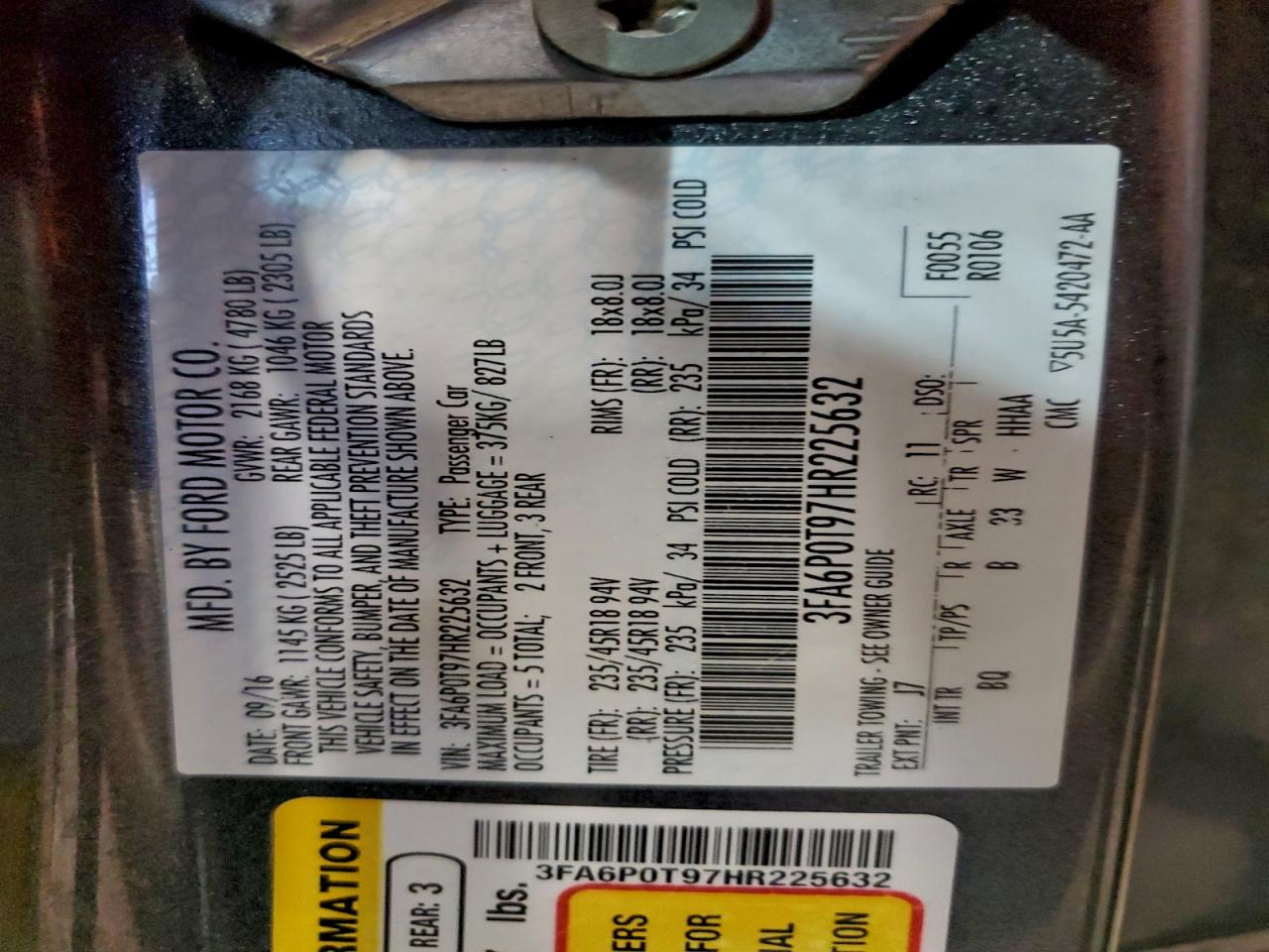 2017 FORD FUSION SE photo 23