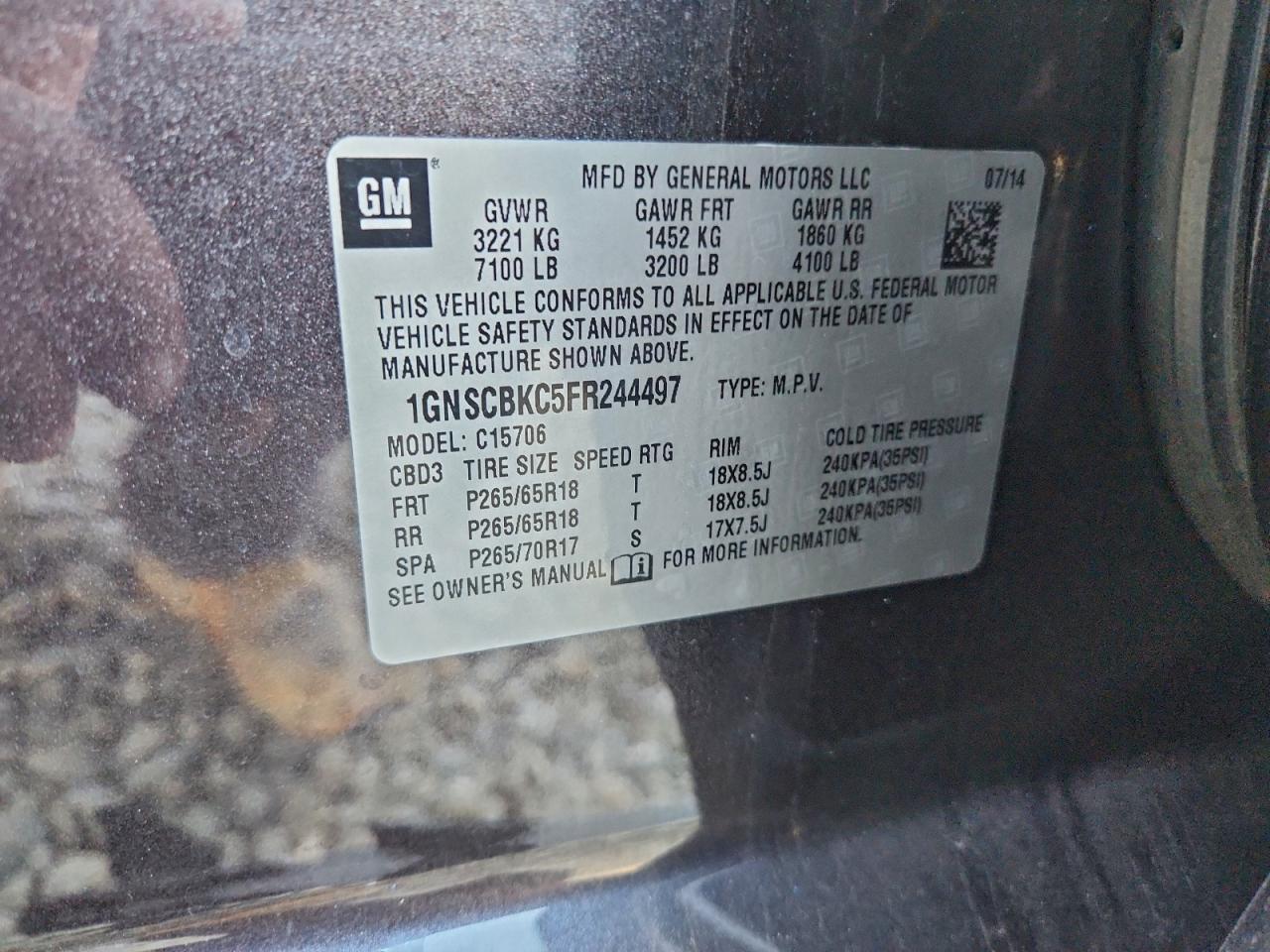 2015 CHEVROLET TAHOE C1500 LT photo 13