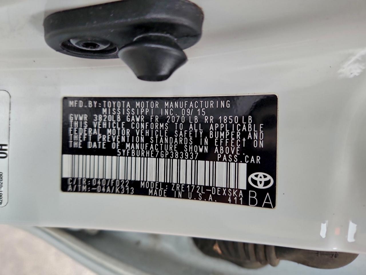 2016 TOYOTA COROLLA L photo 13