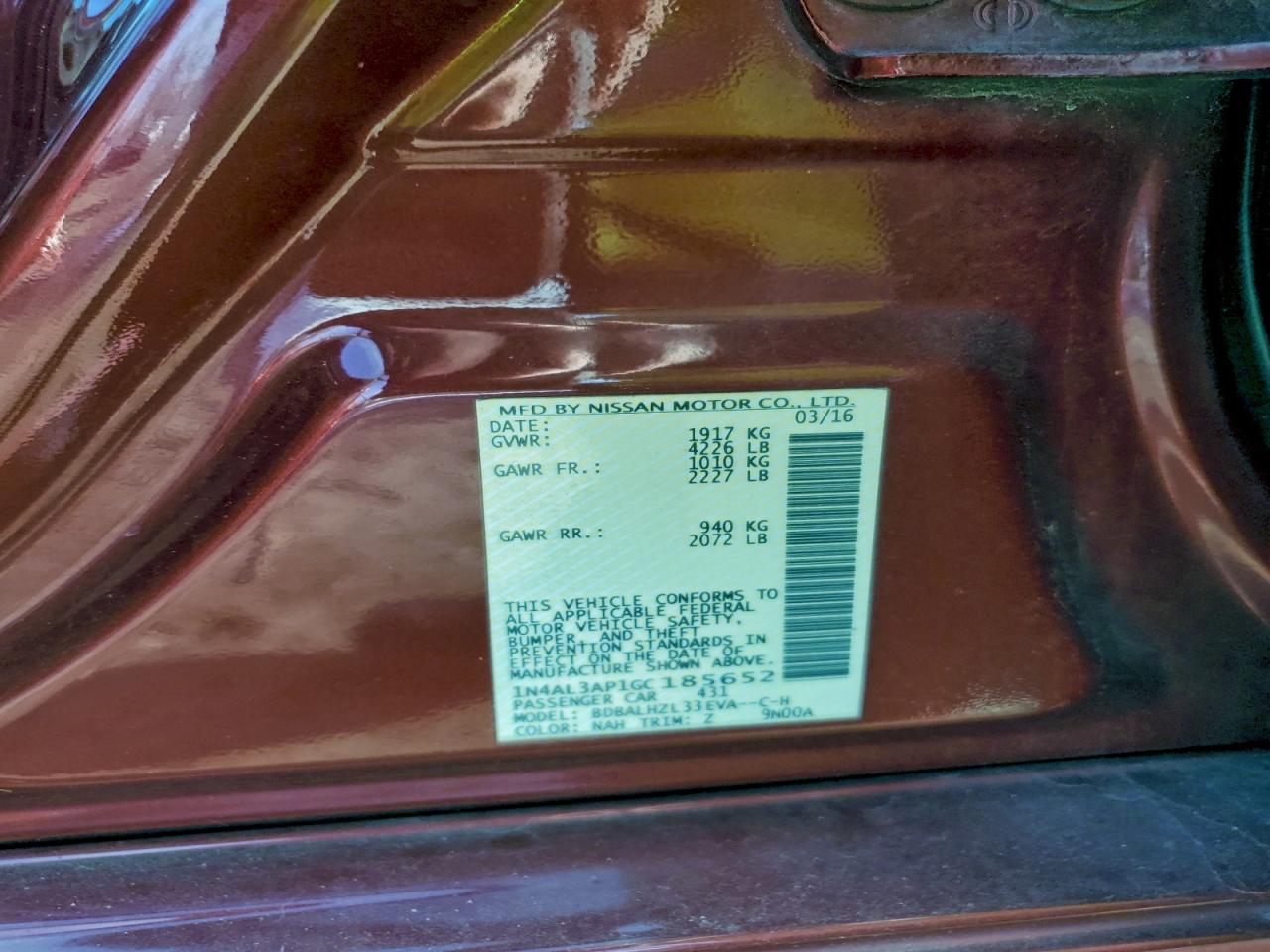 2016 NISSAN ALTIMA 2.5 photo 12