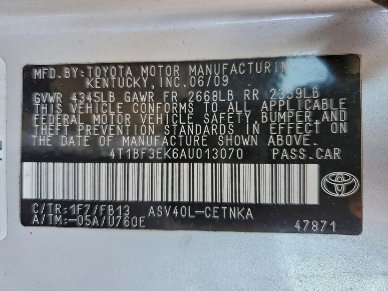 2010 TOYOTA CAMRY BASE photo 13