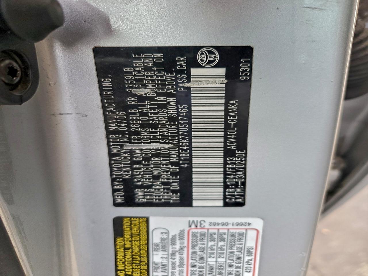 2007 TOYOTA CAMRY CE photo 34