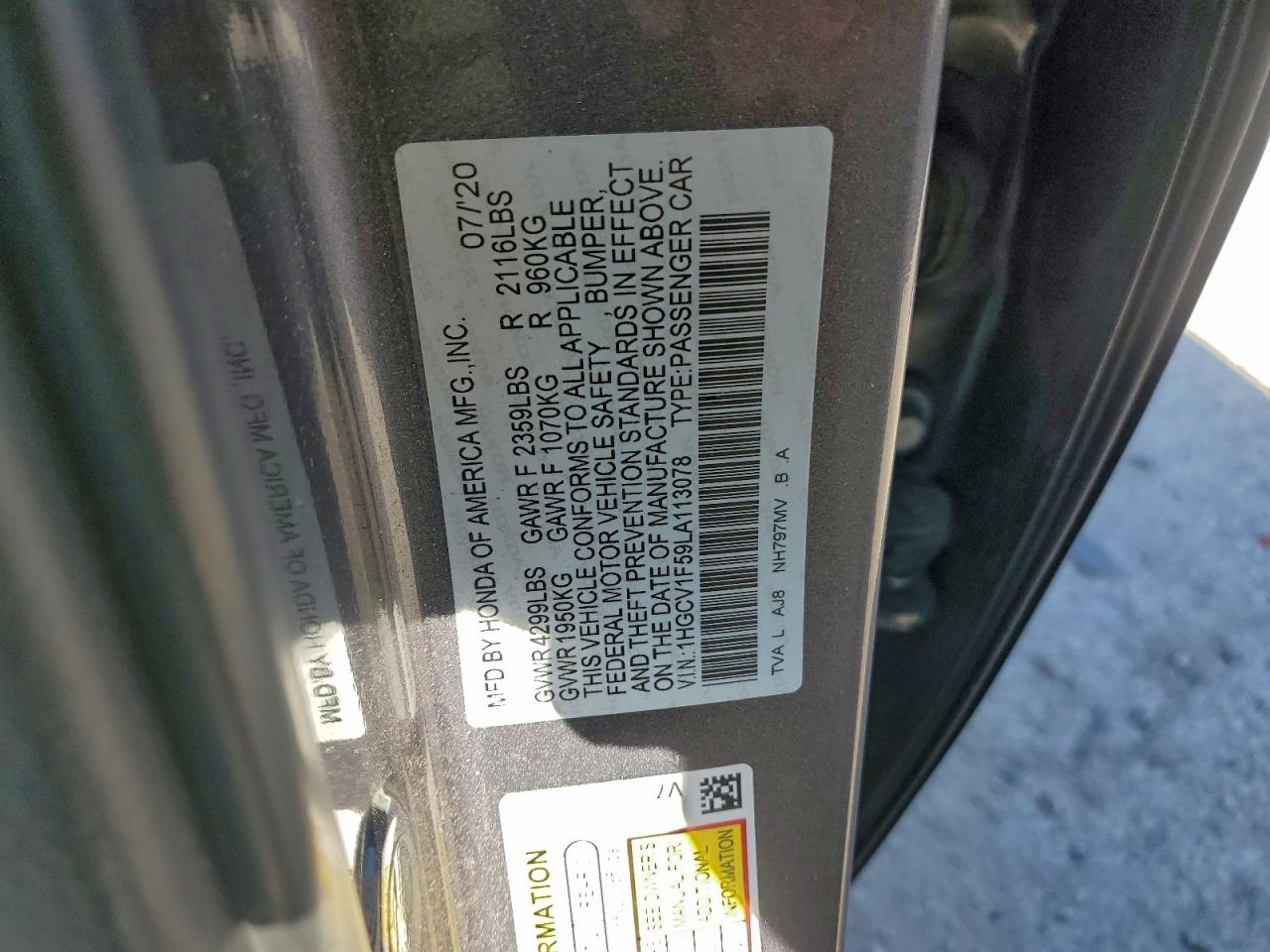 2020 HONDA ACCORD EXL photo 12