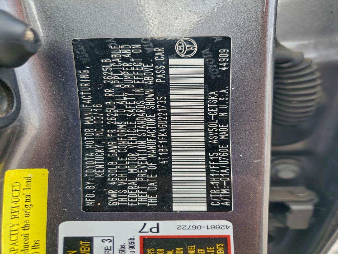 2016 TOYOTA CAMRY LE photo 23