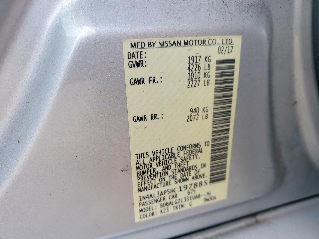 2017 NISSAN ALTIMA 2.5 photo 12