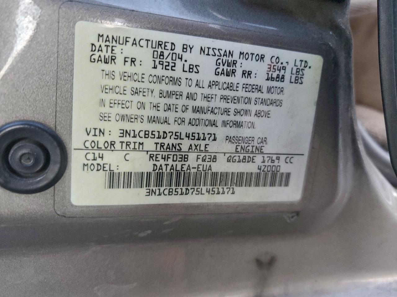 2005 NISSAN SENTRA 1.8 photo 12