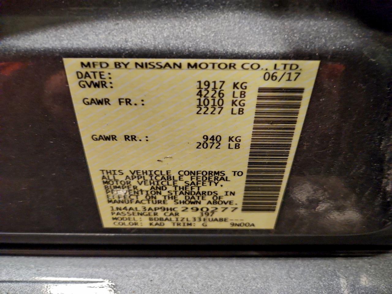 2017 NISSAN ALTIMA 2.5 photo 12