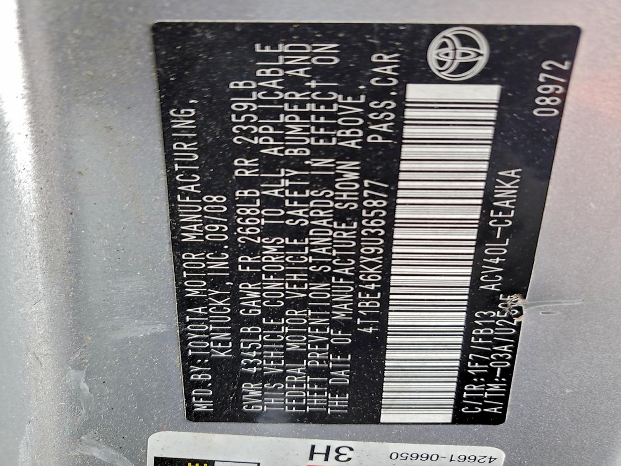 2009 TOYOTA CAMRY BASE photo 34