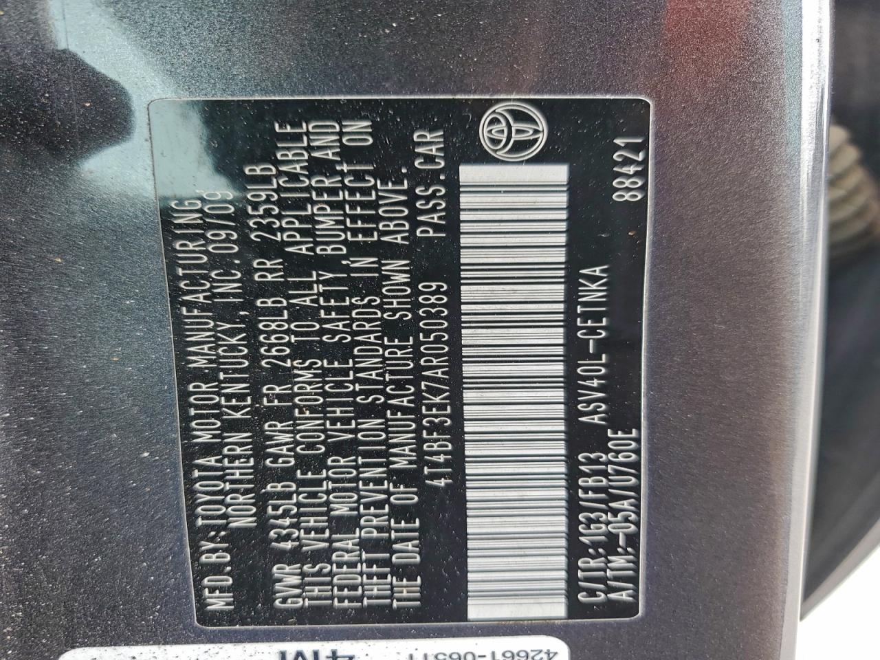 2010 TOYOTA CAMRY BASE photo 12