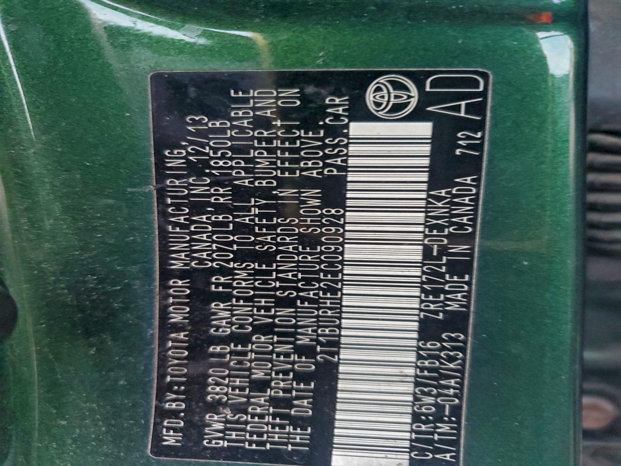 2014 TOYOTA COROLLA L photo 12