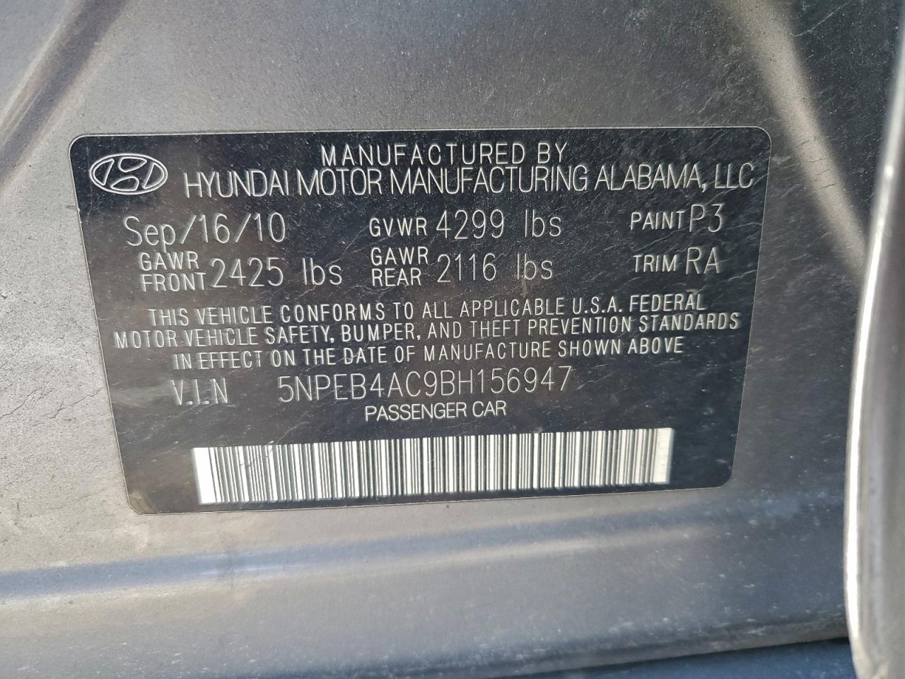 2011 HYUNDAI SONATA GLS photo 12