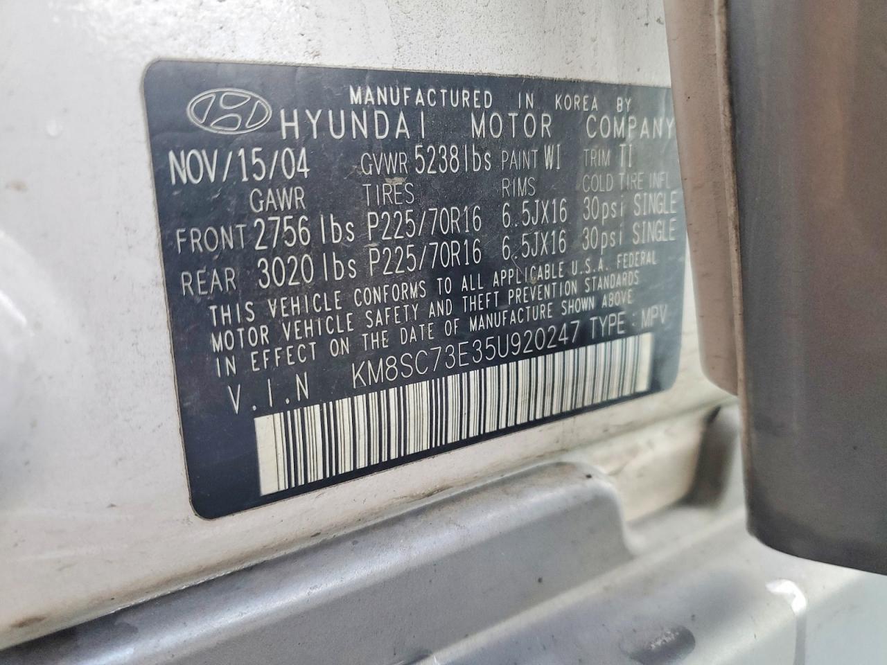 2005 HYUNDAI SANTA FE GLS photo 12