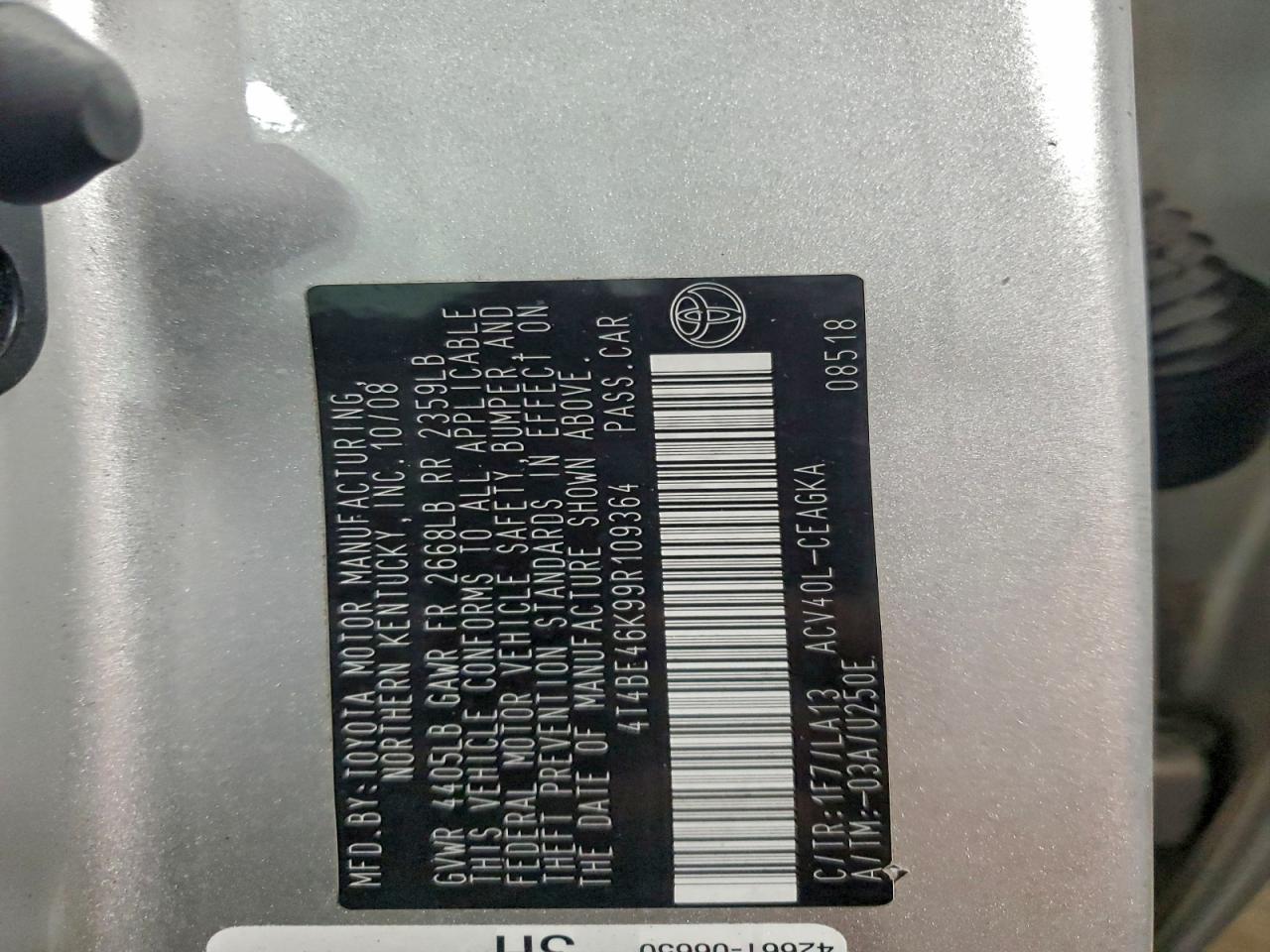 2009 TOYOTA CAMRY BASE photo 12