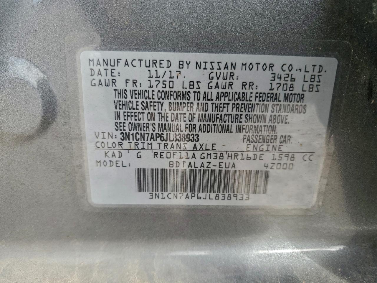 2018 NISSAN VERSA S photo 13