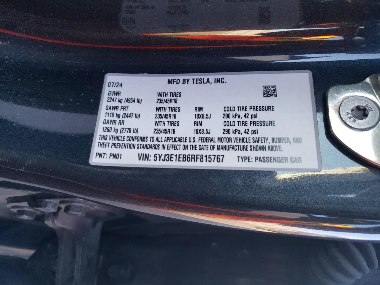 2024 TESLA MODEL 3 photo 12