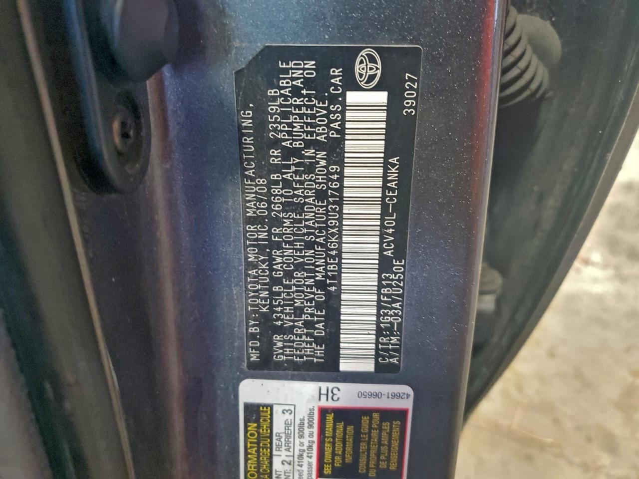 2009 TOYOTA CAMRY BASE photo 12