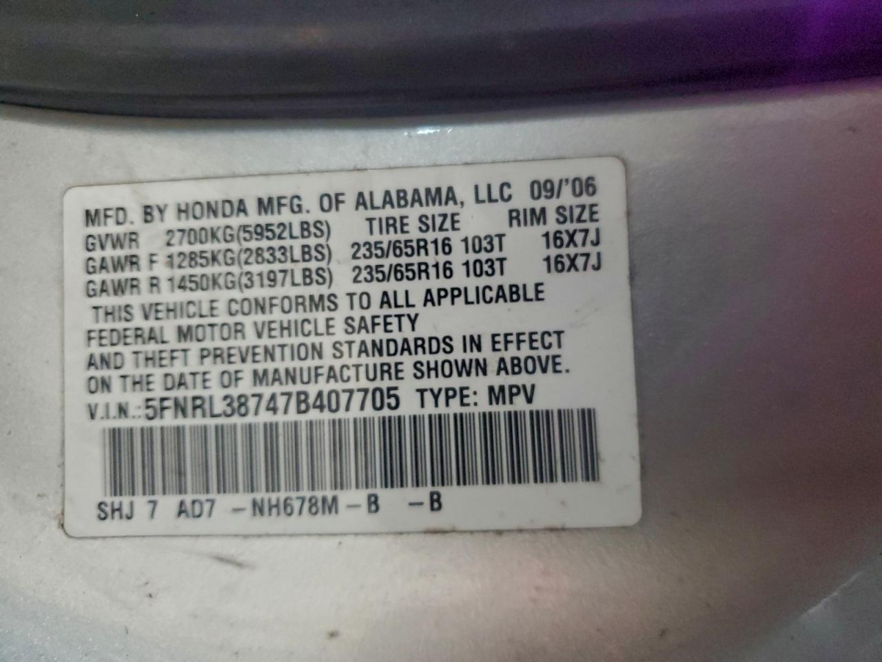 2007 HONDA ODYSSEY EXL photo 13