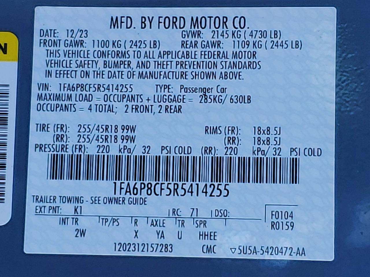 2024 FORD MUSTANG GT photo 12