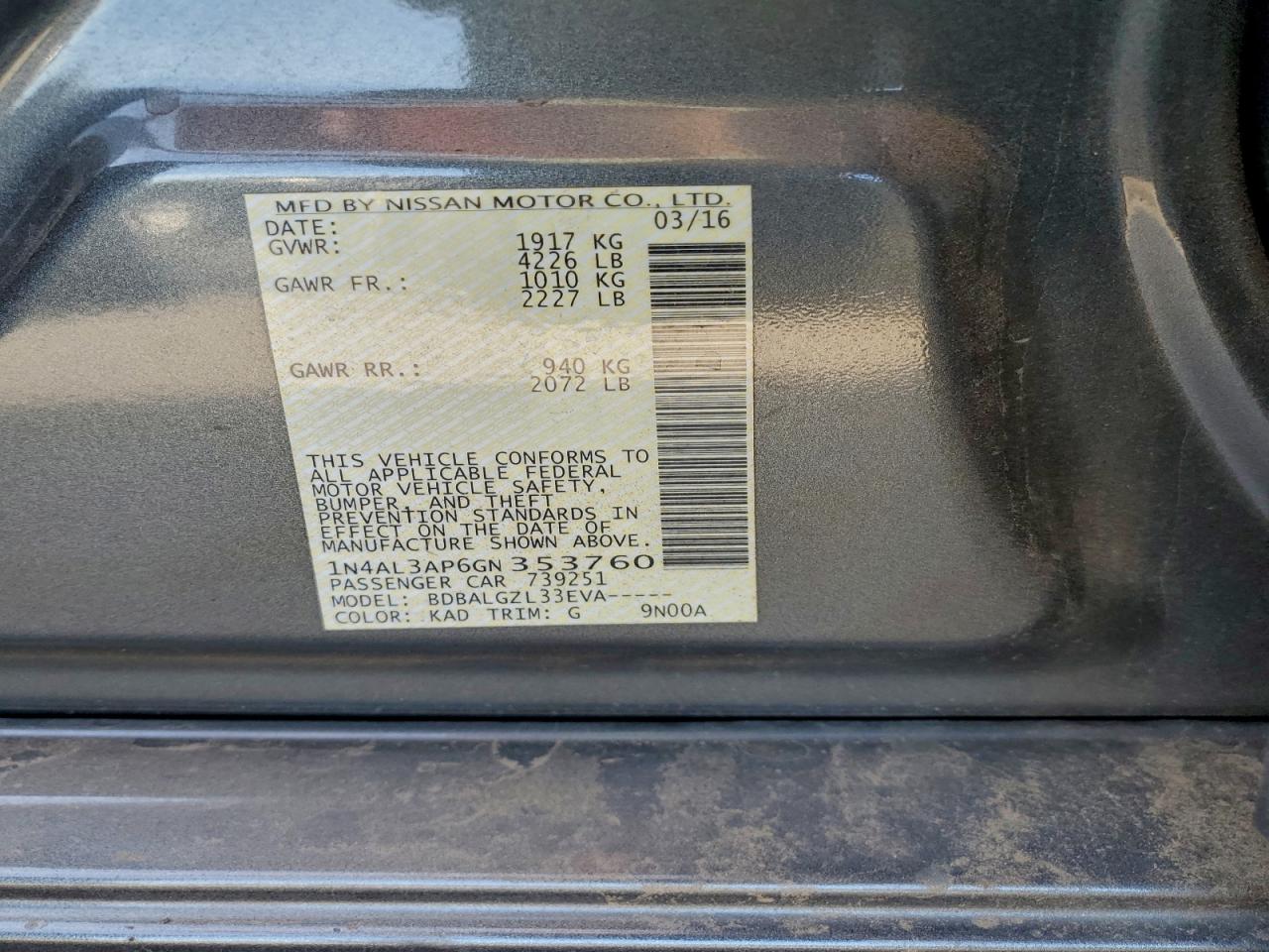 2016 NISSAN ALTIMA 2.5 photo 12