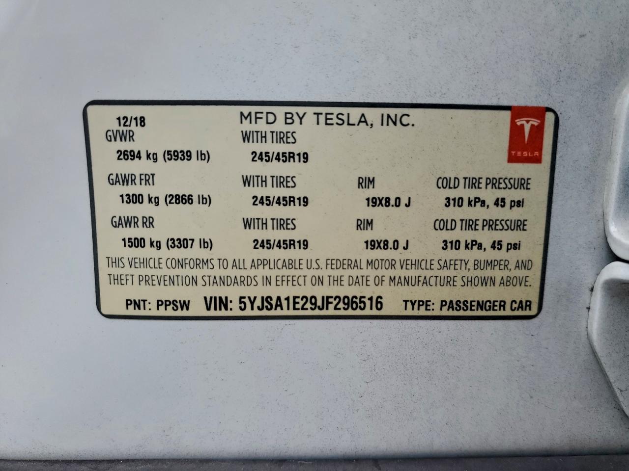 2018 TESLA MODEL S photo 12