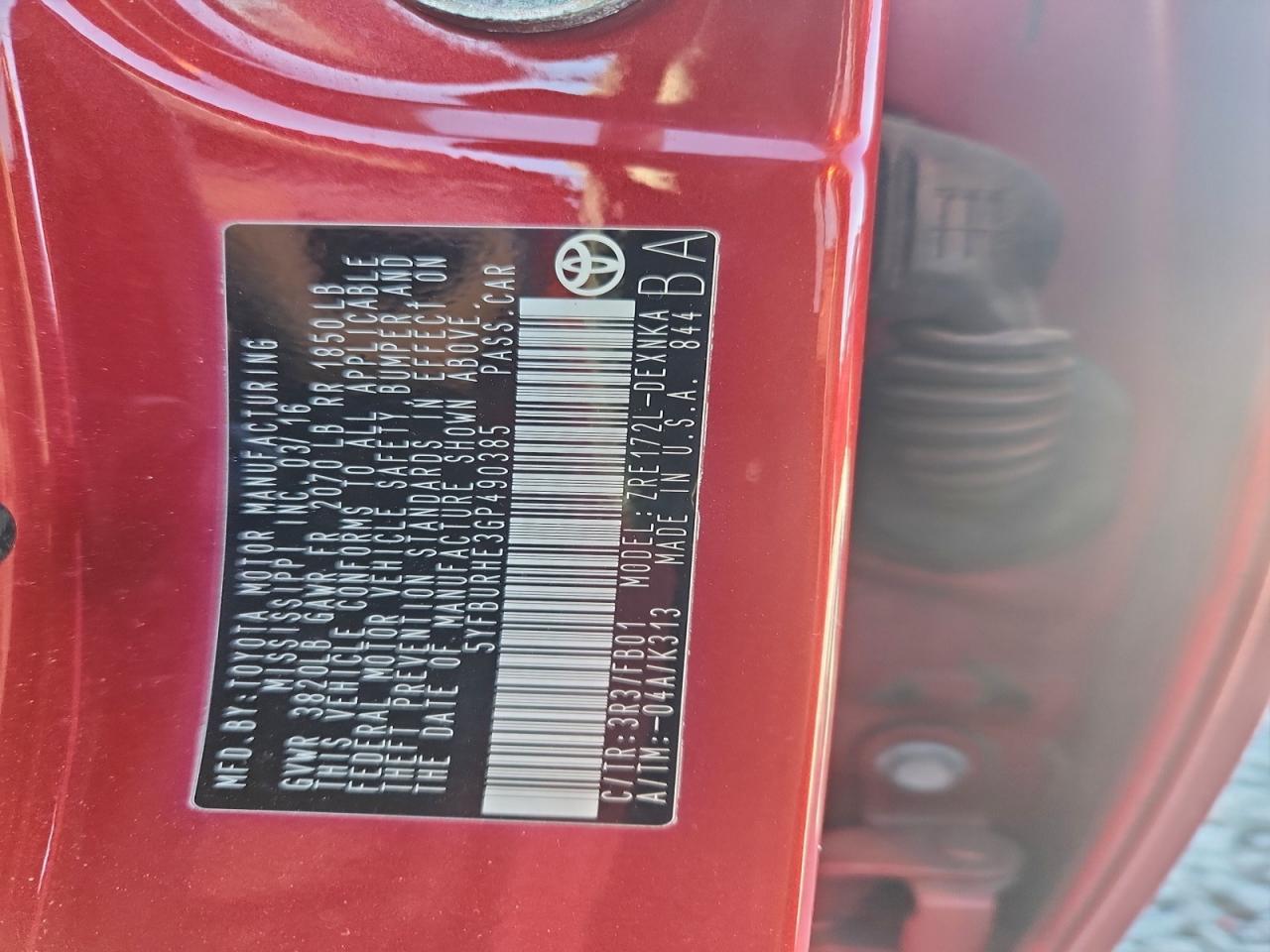 2016 TOYOTA COROLLA L photo 12