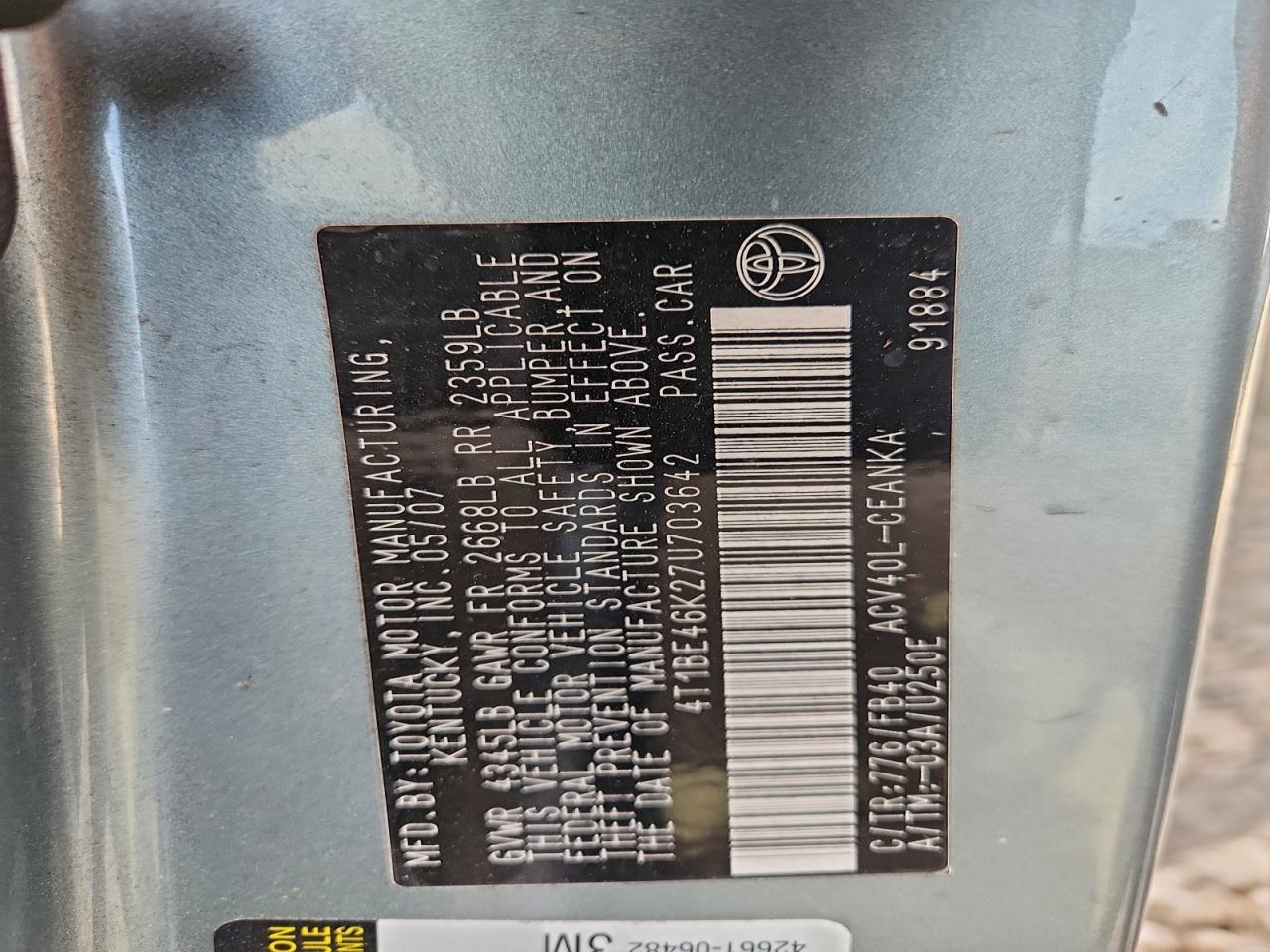 2007 TOYOTA CAMRY CE photo 23
