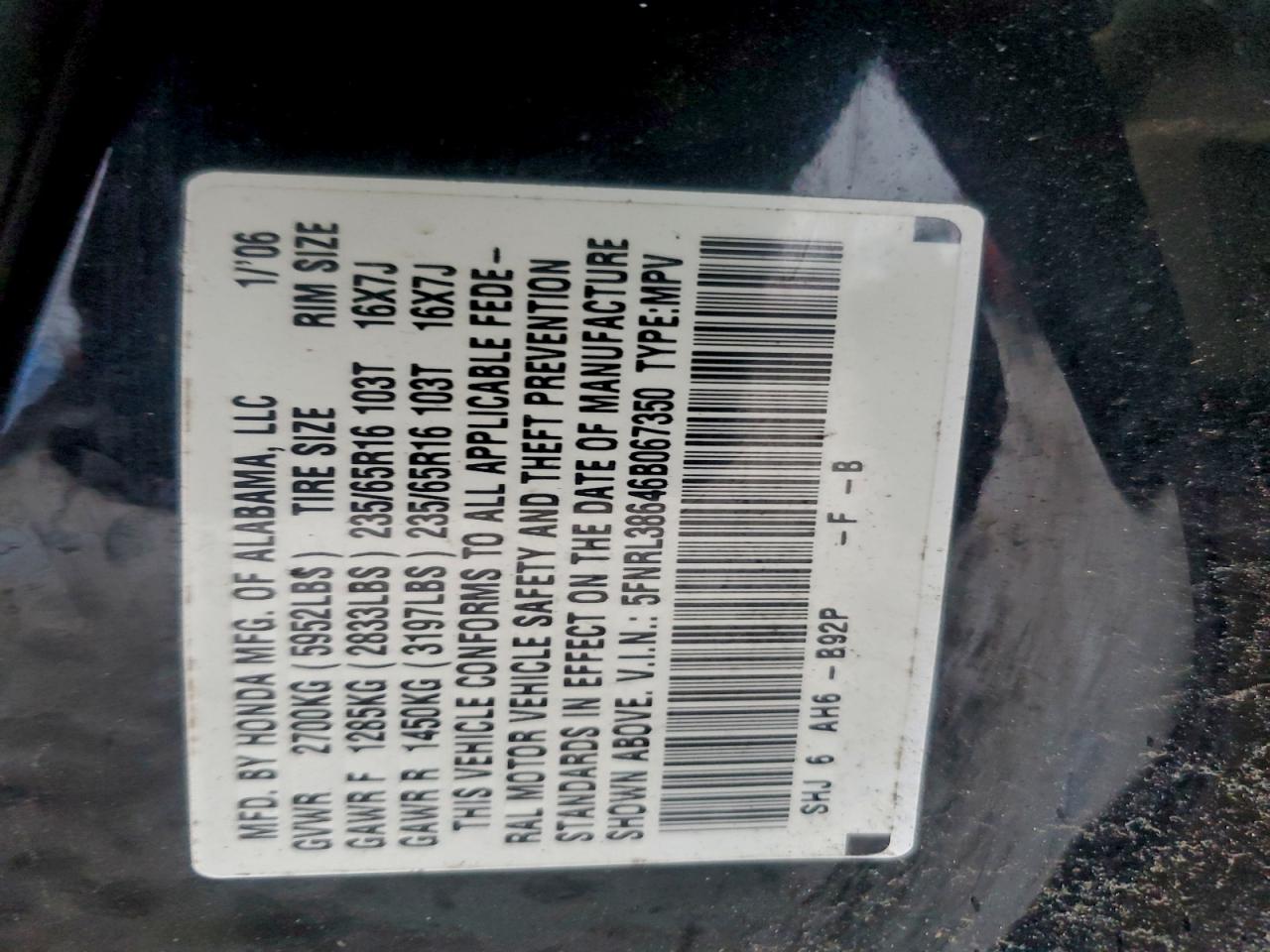2006 HONDA ODYSSEY EXL photo 13