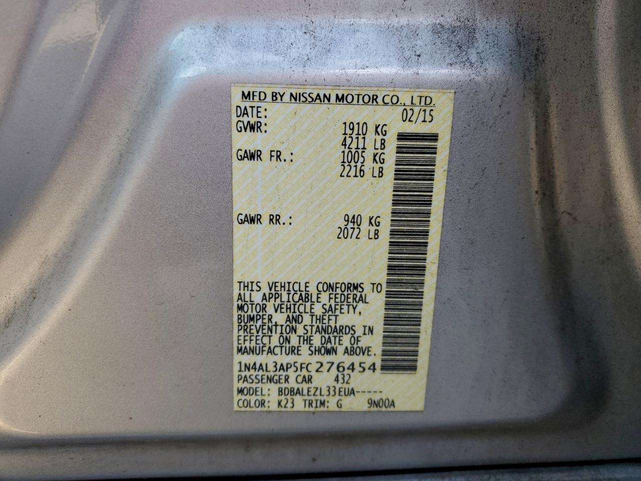 2015 NISSAN ALTIMA 2.5 photo 13