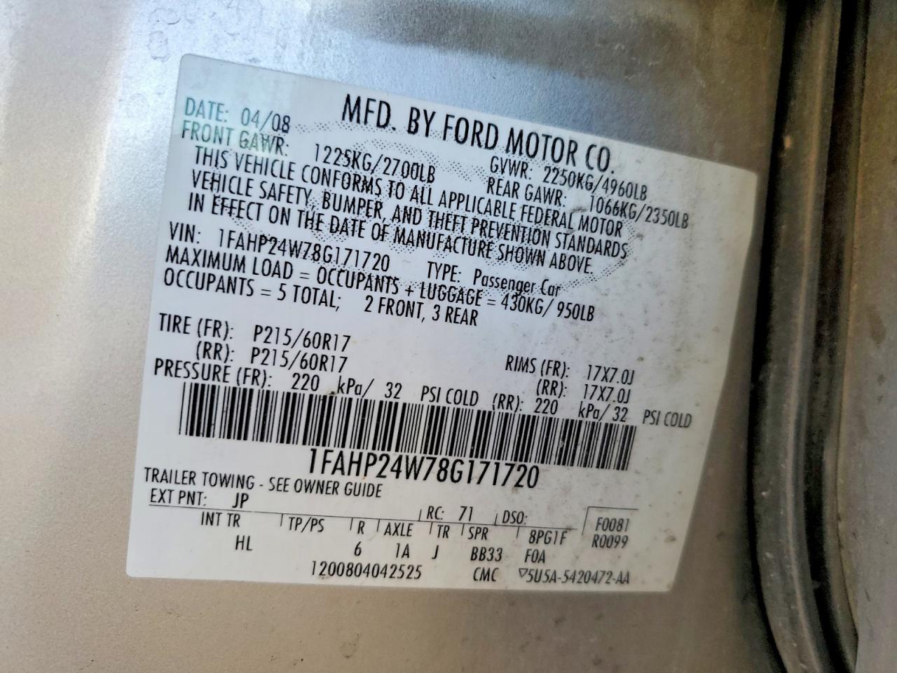 2008 FORD TAURUS SEL photo 12