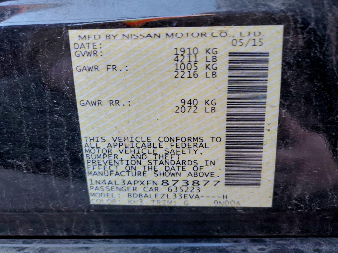 2015 NISSAN ALTIMA 2.5 photo 12