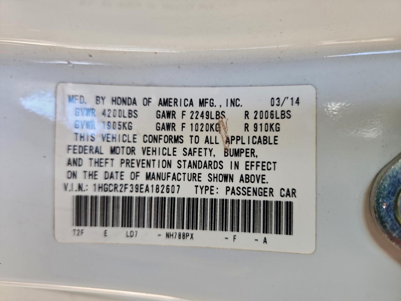 2014 HONDA ACCORD LX photo 23