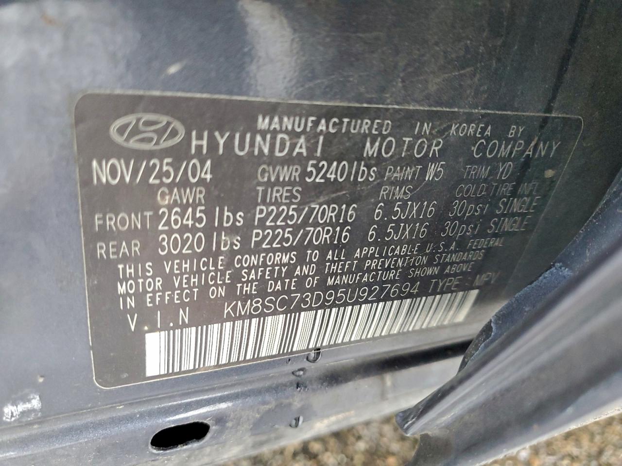 2005 HYUNDAI SANTA FE photo 13