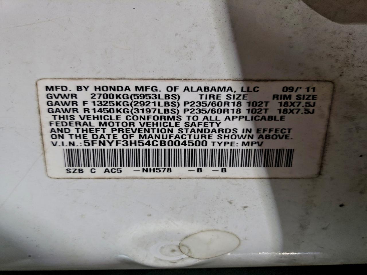 2012 HONDA PILOT EXL photo 13