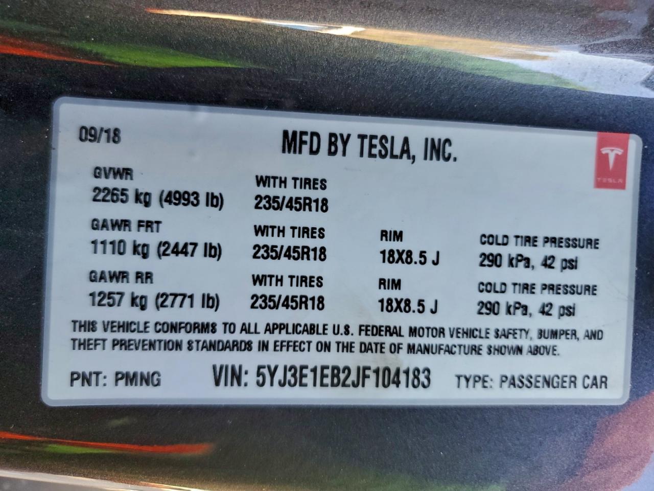2018 TESLA MODEL 3 photo 13