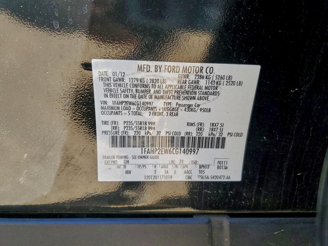 2012 FORD TAURUS SEL photo 12