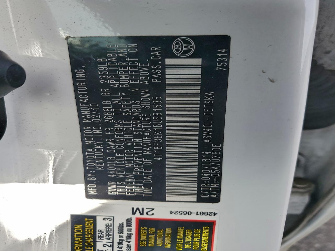 2011 TOYOTA CAMRY BASE photo 12