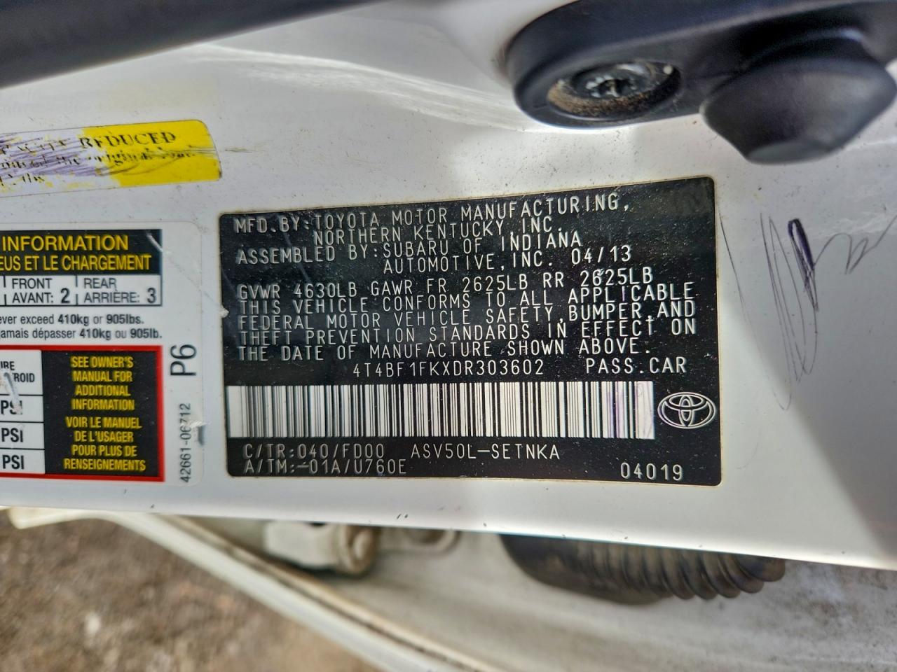2013 TOYOTA CAMRY L photo 12