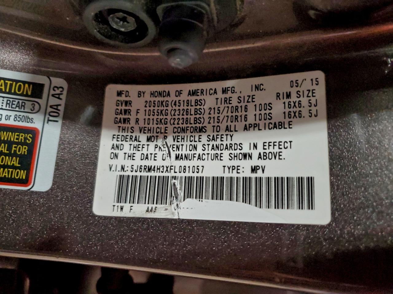 2015 HONDA CR-V LX photo 12