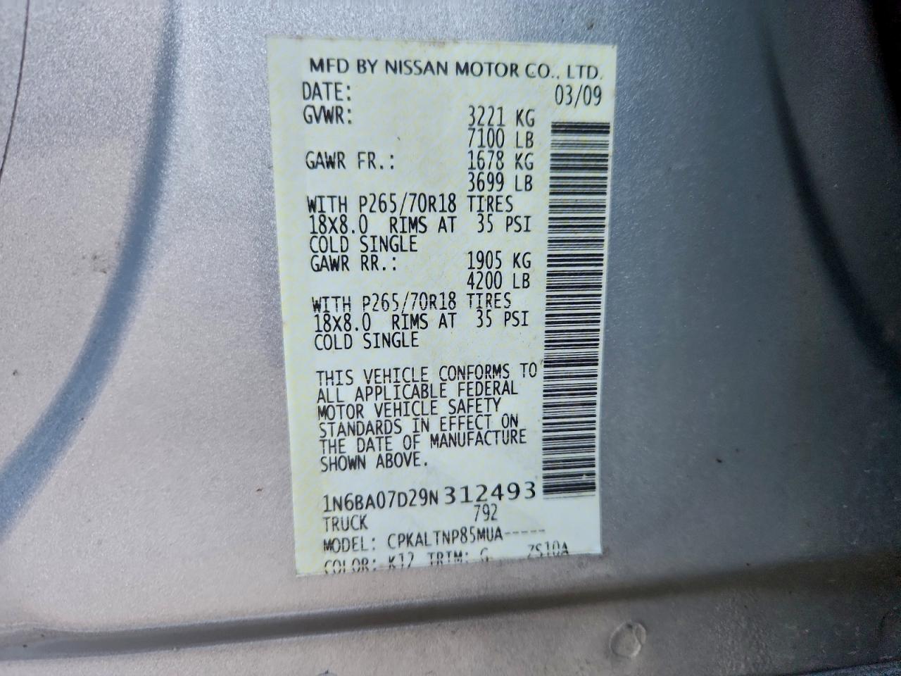 2009 NISSAN TITAN XE photo 12
