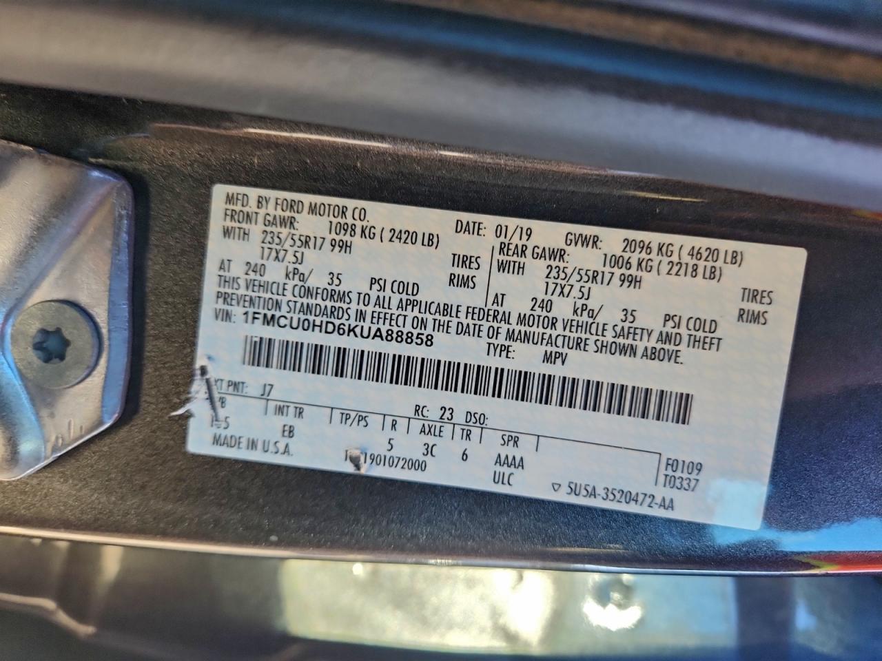 2019 FORD ESCAPE SEL photo 12