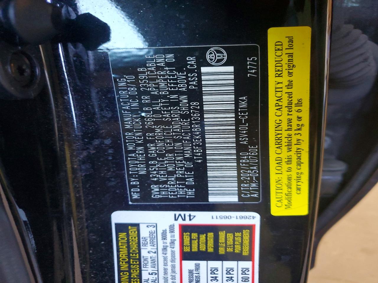 2011 TOYOTA CAMRY BASE photo 25