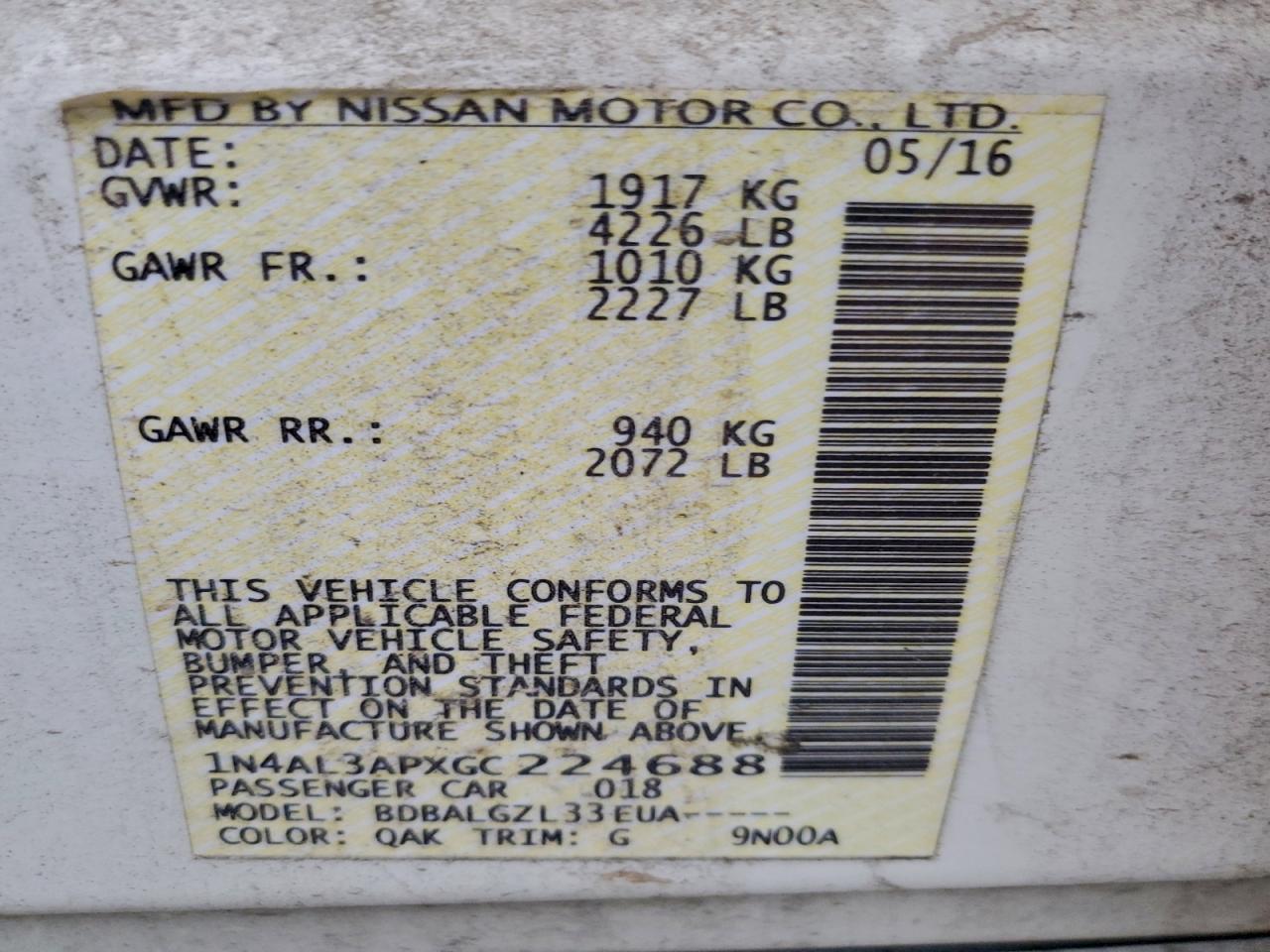 2016 NISSAN ALTIMA 2.5 photo 12