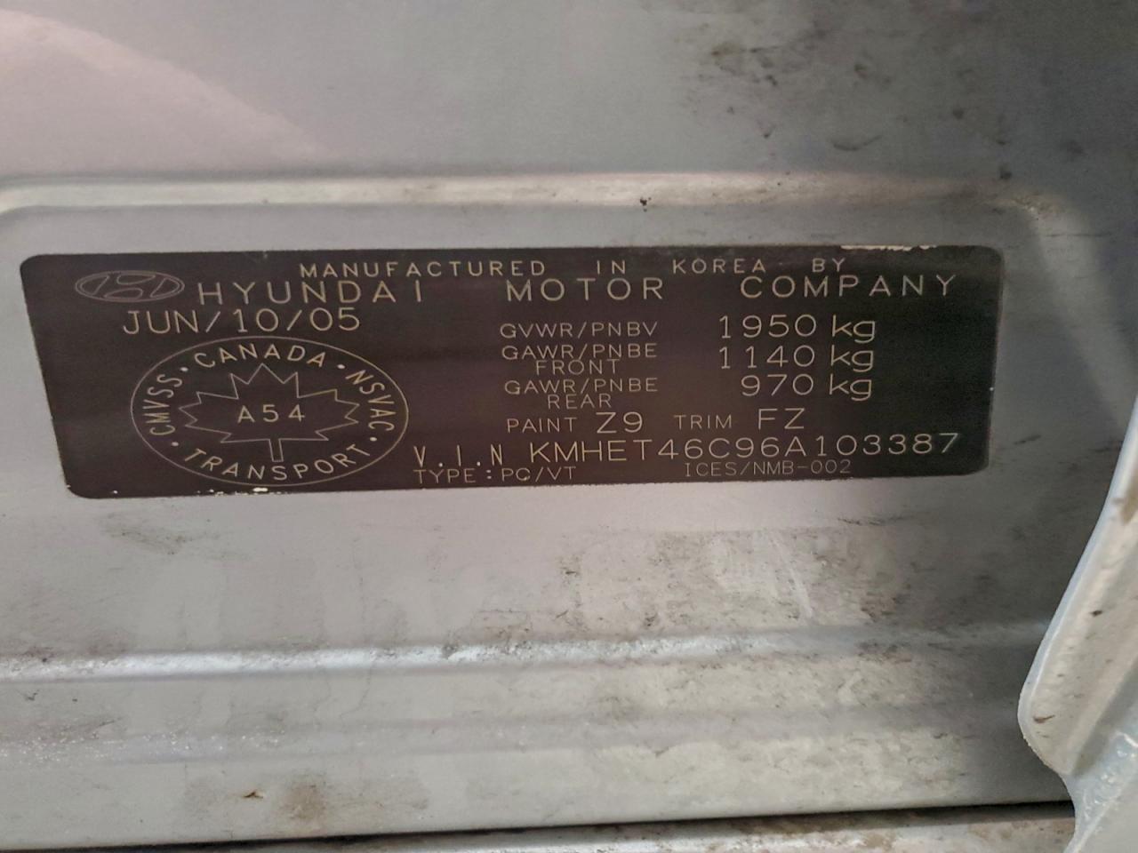 2006 HYUNDAI SONATA GL photo 12
