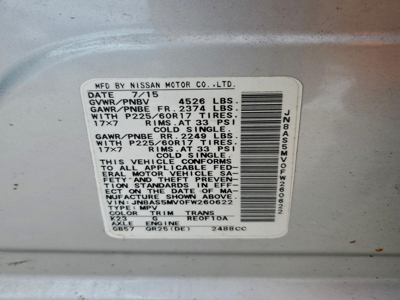 2015 NISSAN ROGUE SELECT S photo 13