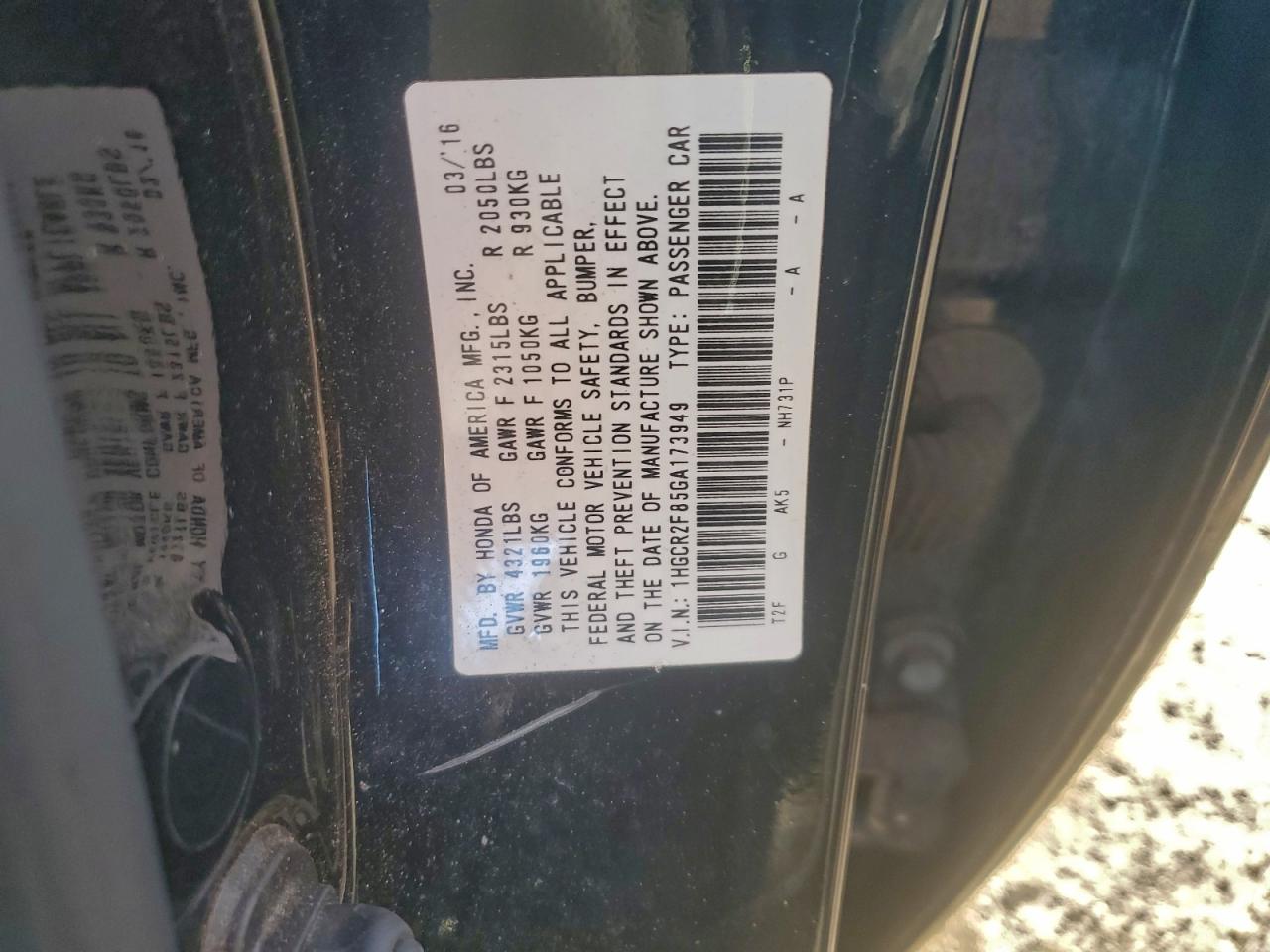 2016 HONDA ACCORD EXL photo 12