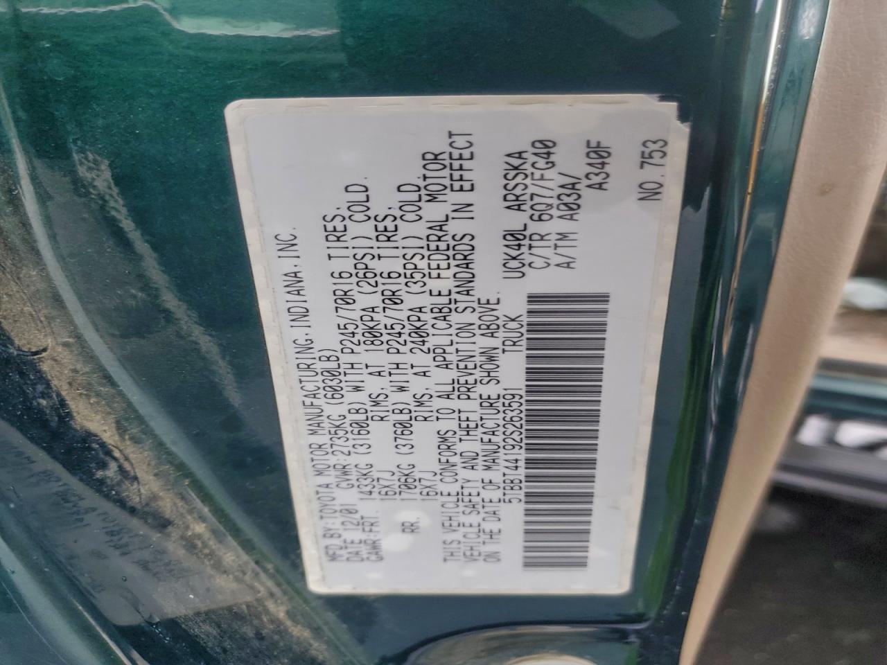 2002 TOYOTA TUNDRA ACCESS CAB photo 12